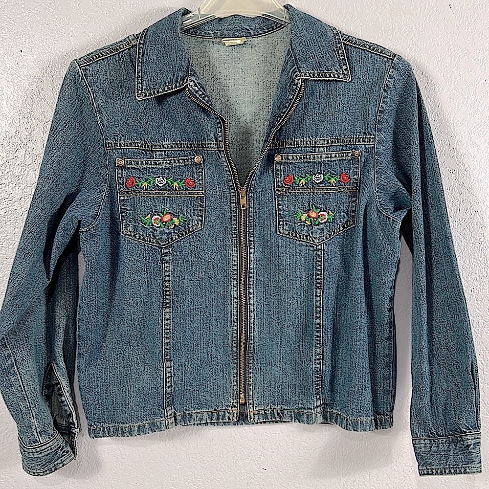 Vintage VIVALDI denim, Jean floral embroidered jacket, size small